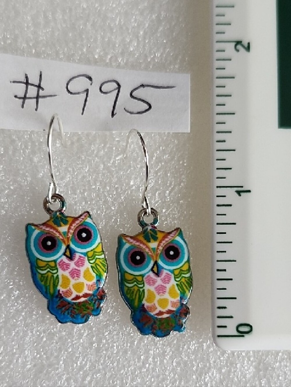 Hand Crafted Multicolor Owl Drop Earrings - Picture 2 of 3